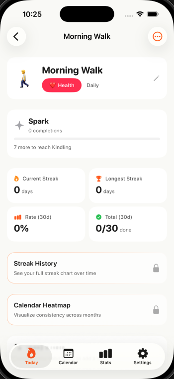Habit detail screen with streak stats